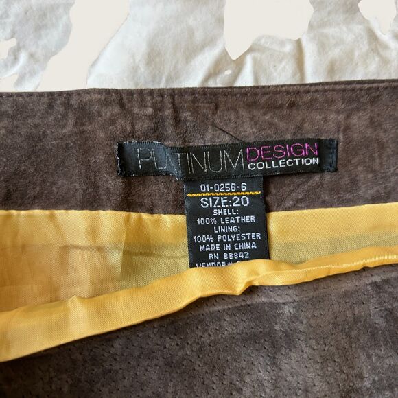 Y2K Colorblock Leather Skirt Size 20 Brown Tan Cream Patchwork Mini Plus Size - Picture 3 of 8